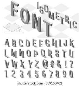 Isometric Font Alphabet With Drop Shadow On White Background. Vector Illustration