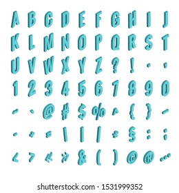 Isometric font alphabet isolated on the background. Isometric abc. Letters, numbers and symbols. Three-Dimensional stock typography for headlines, posters etc