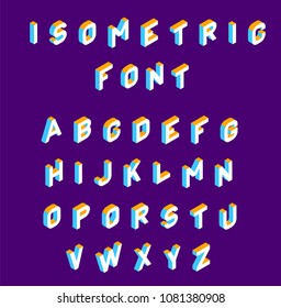 Isometric font .Colored isometric 3d letters , Three-dimensional alphabet. Low poly 3d characters. Vector illustration.