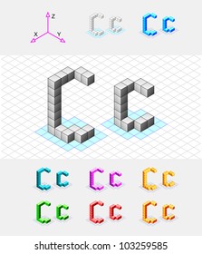Isometric font from the cubes.Letter C. Vector