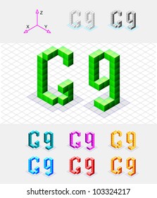 Isometric font from the cubes.Letter G. Vector