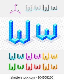 Isometric font from the cubes.Letter W. Vector