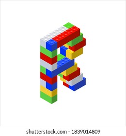 Isometric font made from color plastic blocks. The children's designer. Letter R. Vector illustration - Powered by Shutterstock - Get 15% off with code: PIKWIZARD15