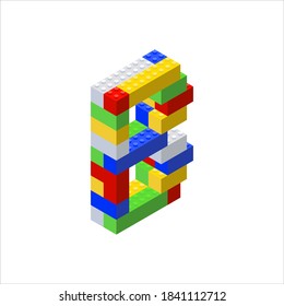 Isometric font made from color plastic blocks. The children's designer. Letter B. Vector illustration