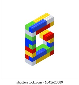 Isometric font made from color plastic blocks. The children's designer. Letter G. Vector illustration