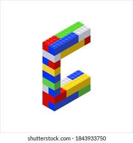 Isometric font made from color plastic blocks. The children's designer. Letter C. Vector illustration