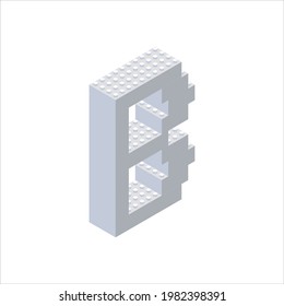 Isometric font made from color plastic blocks. The children s designer. Letter B. Vector illustration