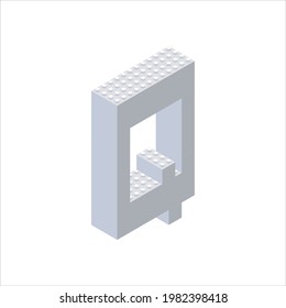 Isometric font made from color plastic blocks. The children s designer. Letter Q. Vector illustration