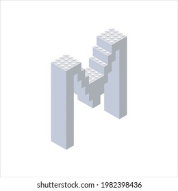 Isometric font made from color plastic blocks. The children s designer. Letter M. Vector illustration