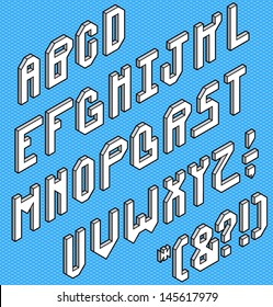 Isometric font on blue background