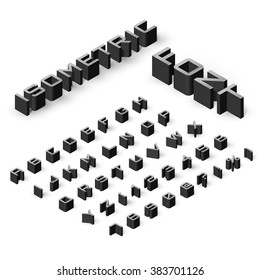 Isometric Font Set Isolated on White Background