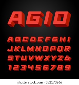 Isometric font. Vector alphabet with 3d effect letters and numbers.