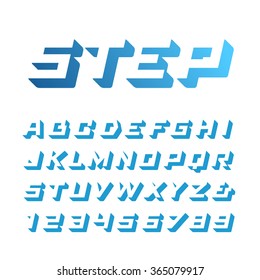 Isometric font. Vector alphabet with 3d effect letters and numbers.