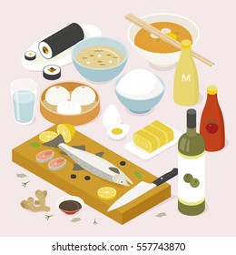 isometric food asia table vector illustration flat design