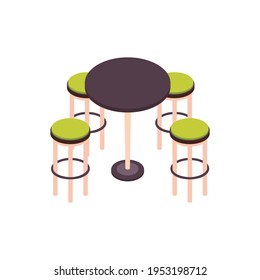 Isometric Food Court Seats And Small Round Table 3d Vector Illustration