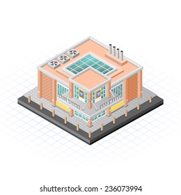 Isometric Food Market Building Vector Illustration