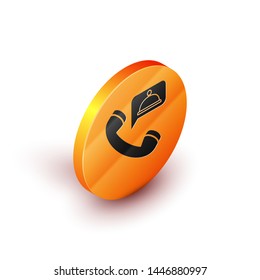 Isometric Food ordering icon isolated on white background. Order by mobile phone. Restaurant food delivery concept. Orange circle button. Vector Illustration