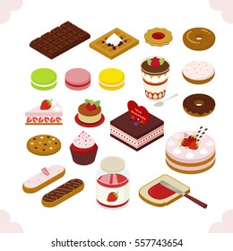 isometric food sweet dessert  vector illustration flat design