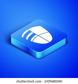 Isometric Football club logo template icon isolated on blue background. Design element for logo, label, emblem, sign, poster. Blue square button. Vector Illustration