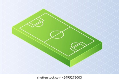 Isometric football field. Soccer ground with green on white background