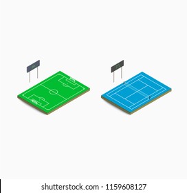 Isometric football field. Isometric tennis court. Isometria sport field