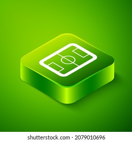 Isometric Football or soccer field icon isolated on green background. Green square button. Vector
