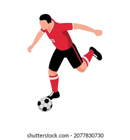 Isometric football soccer sport composition with isolated human character of footballer with ball vector illustration