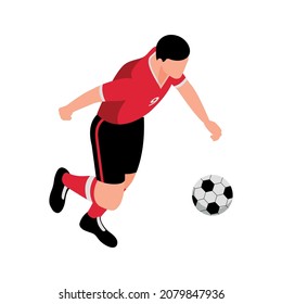 Isometric football soccer sport composition with isolated human character of footballer with ball vector illustration