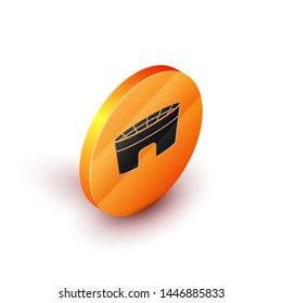Isometric Football stadium icon isolated on white background. Football arena. Orange circle button. Vector Illustration