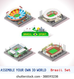 isometric football stadium soccer icon Joao Havelange Rio de Janeiro Arena Estadio Sao Paolo town City Map Game sport building Vector isometric set icon collection football stadium illustration