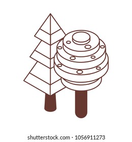 Isometric forest icon in line art. Different geometric tree icons in isometry style.