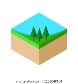 Isometric forest landscape with lake and trees vector illustration. concept. Flat style design. Colorful graphics