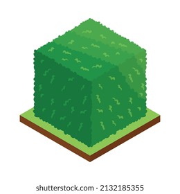 Isometric forest park nature element composition with rectangular platform and cube shaped bush vector illustration