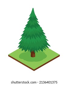 Isometric forest park nature element composition with rectangular platform and fir tree vector illustration