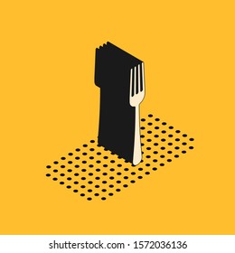 Isometric Fork icon isolated on yellow background. Cutlery symbol.  Vector Illustration