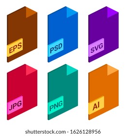 isometric format file icon collection. vector illustration