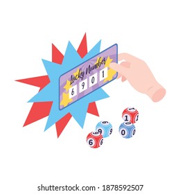 Isometric fortune lottery with happy winners vector illustration
