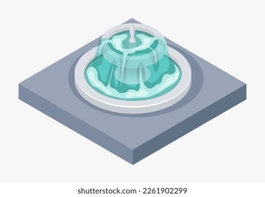 Isometric fountain with outdoor park cascade isolated vector illustration EPS10.