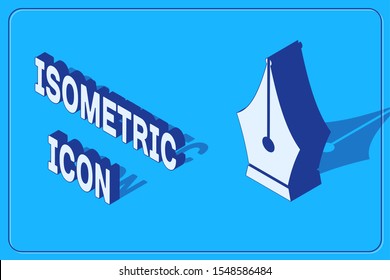 Isometric Fountain pen nib icon isolated on blue background. Pen tool sign.  Vector Illustration