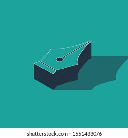 Isometric Fountain pen nib icon isolated on green background. Pen tool sign.  Vector Illustration