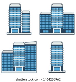 isometric four sets of building models in blue and gray