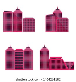 ISOMETRIC four sets of red luxury building models