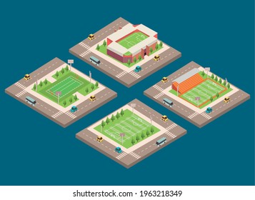 iconos isométricos de cuatro estadios