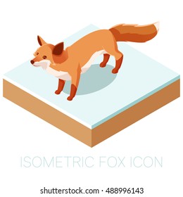 Isometric fox icon on a square ground