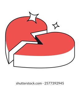 Isometric fractured heart with cracks, suited for breakup recovery content, emotional support campaigns, or contrast themes.