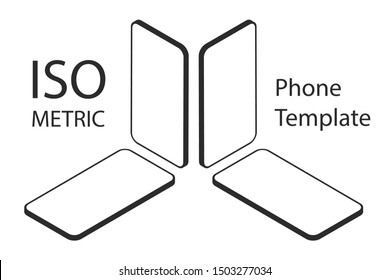 Isometric frameless cell phone templates on white background. Mobile phone mockup with top and left and right side view. Vector illustration