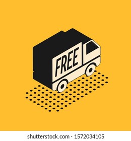 Isometric Free delivery service icon isolated on yellow background. Free shipping. 24 hour and fast delivery.  Vector Illustration