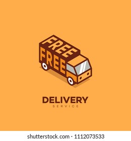 Isometric free delivery service logo design template. Vector illustration.