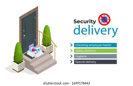 Isometric Free drug delivery. COVID-19. Quarantine in the city. Coronavirus epidemic.