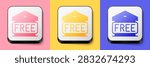Isometric Free storage icon isolated on pink, yellow and blue background. Square button. Vector